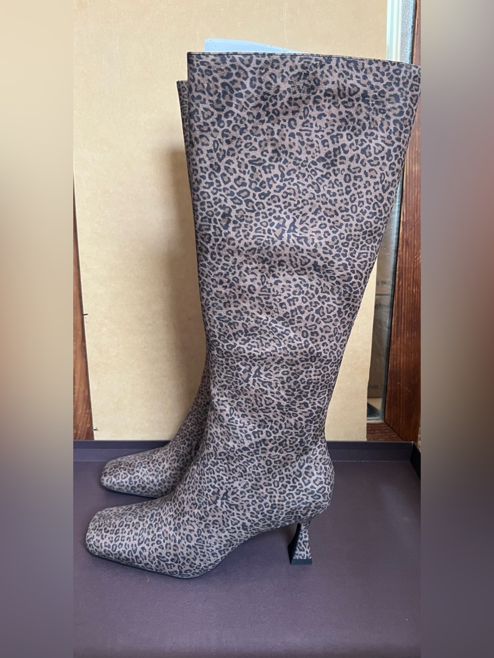 Jeffrey Campbell Black & Tan Cheetah Suede Heeled Boots in Size 7 New in Box